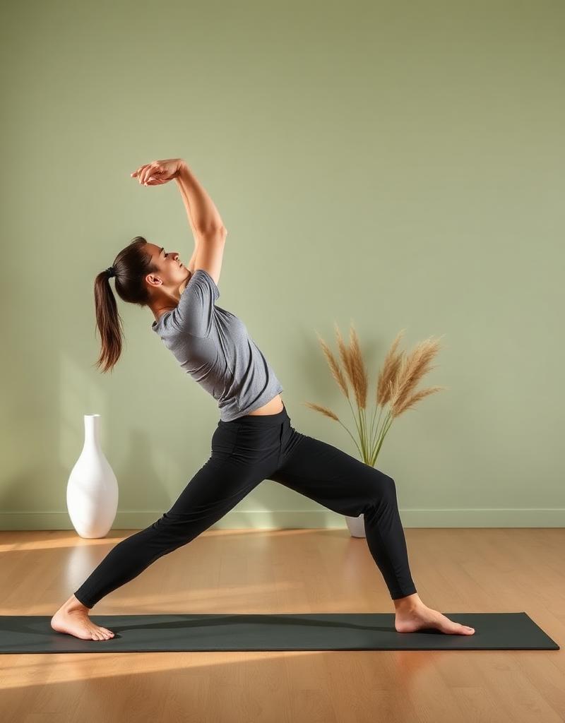 Frau führt Dehnübung im Stehen durch